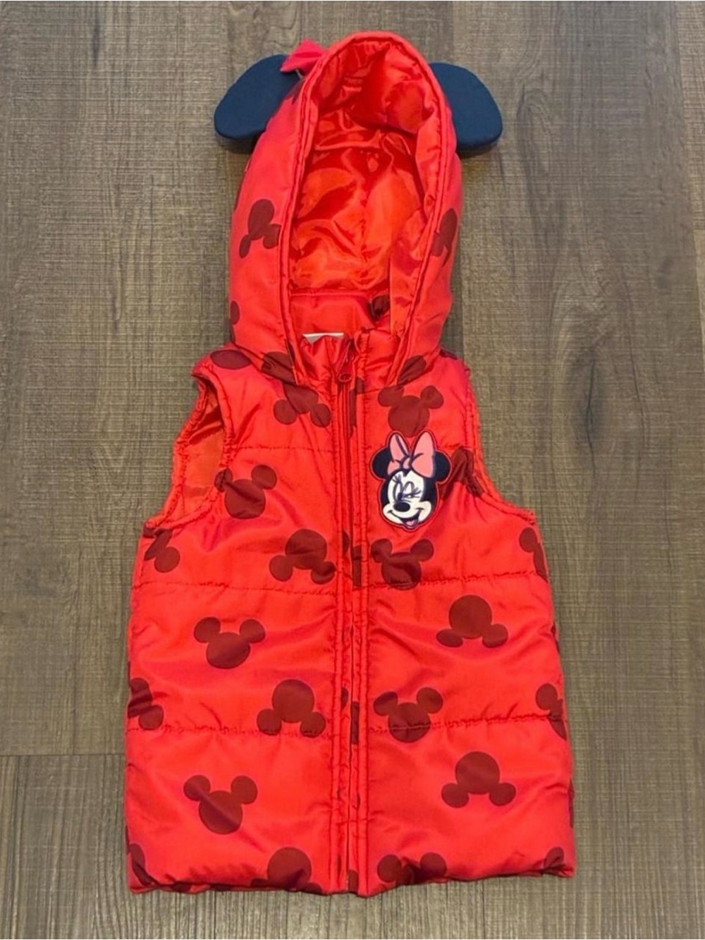 Minnie Mouse Red Hooded Puffer Vest kids size 3T